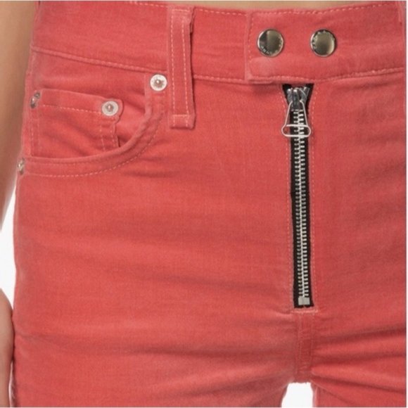 Rag & Bone Dojo High Waist ROSE -Washed Red- Velvet Crops 27 - Picture 3 of 8